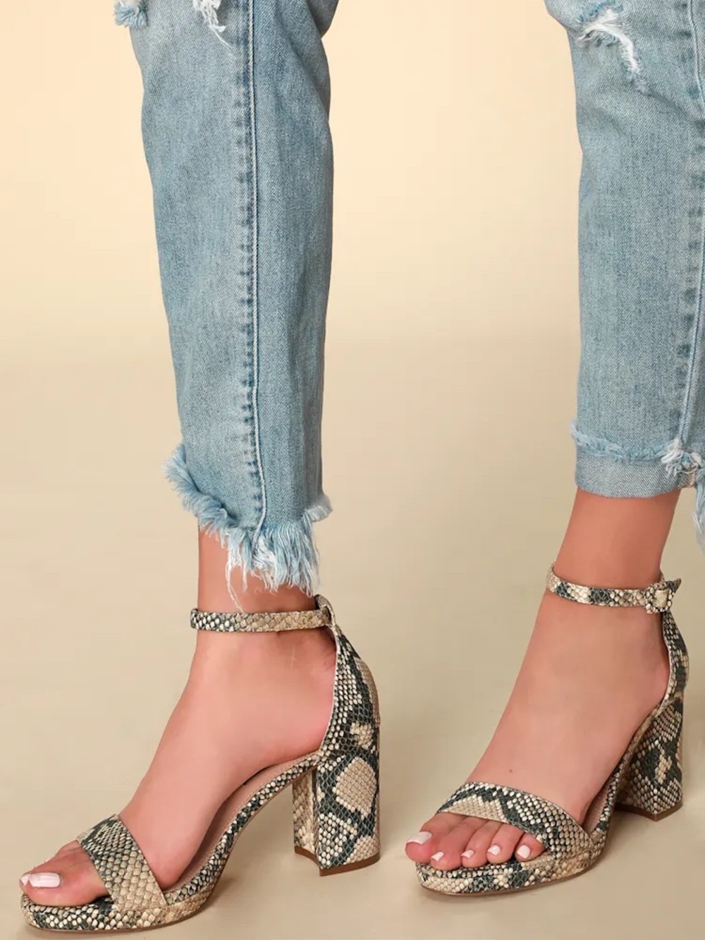 Steve Madden Beige and Black Snake print Block Hee